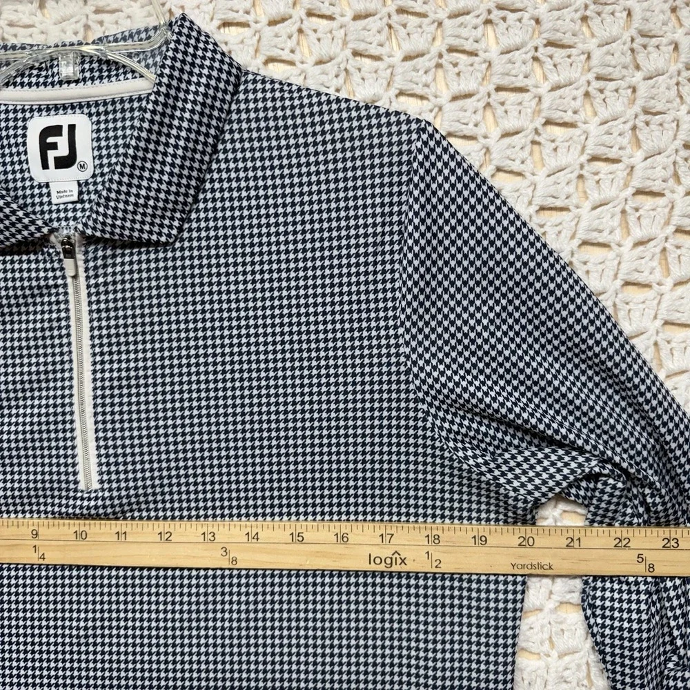 Footjoy Golf Pullover Men's Sz M Blue White Geometric 1/4 Quarter Zip  Long Slv